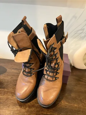 Women's Tan Lace-Up Combat Boots with Buckle Detail thumbnail 3