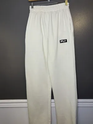PrettyLittleThing Pants Womens Medium White Fleece Straight Leg Lounge Pockets thumbnail 2