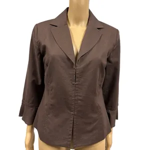 Oscar De La Renta Linen Brown 3 Quarter Bell Sleeve Hook Front Top Jacket Size 8 thumbnail 8