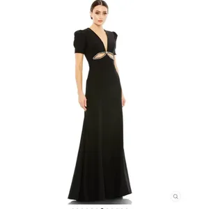 NWT Mac Duggal Puff Sleeve Black Cut Out Gown Dress 6 2630 thumbnail 3