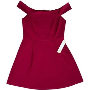 Social Couture Wine Red Boat Neck A Line Mini Dress, L thumbnail 6