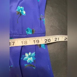 Blue Midi Dress 80s Blouson Floral Print Dress Button Back 80s Draped High Waist thumbnail 12