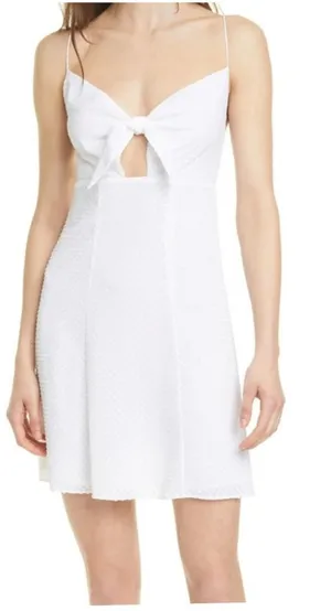 Alice + Olivia White Roe Tie Front Textured Mini Flare Slip Dress Size 12 NEW thumbnail 1