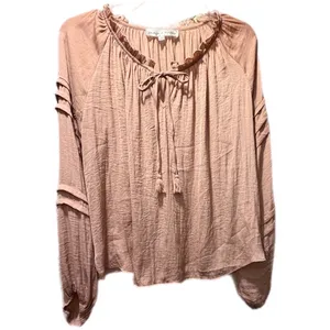 Chelsea & Theodore Dusty Rose‎ Ruffle Neck Tassel Tie Peasant Blouse Small Boho thumbnail 2