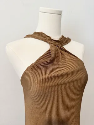 Song Of Style Pluto Dress Size Small Brown Satin Twist Ribbed Mini Romantic Chic thumbnail 4