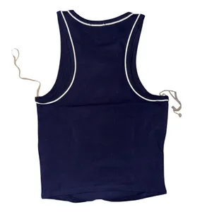 Bozzolo Womens Navy Blue Ribbed Crop Tank‎ Top White Contrast Trim, Size S, NWOT thumbnail 4