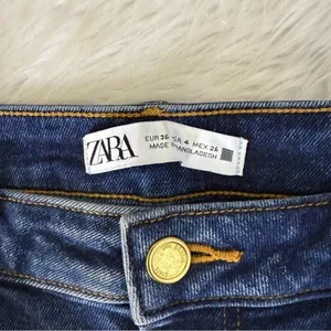 Zara Ankle Slim Flare Straight Leg Jeans Dark Wash Raw Hem Denim Size 4 thumbnail 5