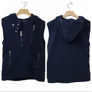 Doublju Fitted Zip-Up Hooded Moto Vest Blue NEW thumbnail 2