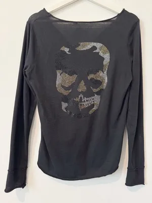 Zadig and Voltaire Tunisien Camo Skull Henley Top Size Small Rock and Roll Edgy thumbnail 11