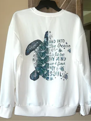 White Long Sleeve Beach Sweatshirt Turtle thumbnail 3