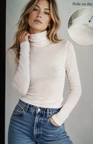 COS White Ribbed Turtleneck Long Sleeve Top Wool Baselayer Neutral Layering SM thumbnail 1