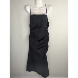 Zara Black Ruched Side Midi Dress Strapy High Slit‎ Women's Large Party Cocktail thumbnail 2
