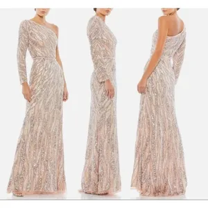 MAC DUGGAL 4982 EMBELLISHED ONE SLEEVE W/ SEQUIN BELT ROSE GOLD GOWN sz 8 thumbnail 2