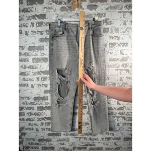 American Eagle | women mom straight jean distressed gray denim thumbnail 6