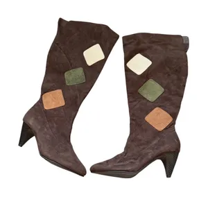 Comfortview Knee High Boots Womens 7WW Brown Faux Suede Patchwork Boho Y2K thumbnail 1