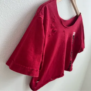 Vans Red Destroyed Cropped Off the Shoulder Top thumbnail 5