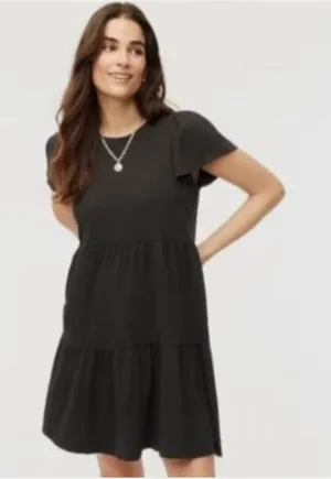 J.Crew Dress Womens Medium M Black Tiered Mini V-Neck Flutter Sleeve Sundress⁠ thumbnail 1