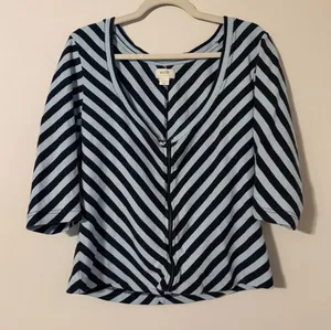 Maeve by Anthropologie Zip‎ Front Horizontal Stripe 3/4 Sleeve Cotton Top Sz XL thumbnail 1
