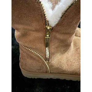 UGG Mini Florence Side Zip Womens Boots Chestnut Suede Sheepskin 8 thumbnail 6
