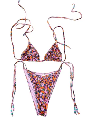 L*Space Bikini Set Multicolor Floral Triangle Top Side Tie Bottoms Size M/M thumbnail 1