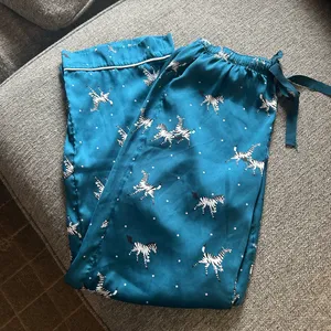 LOFT Teal Satin Sleep Pants with White & Black Zebra Print | Size Small thumbnail 10