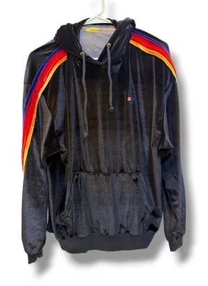 Aviator Nation 5 Stripe Velvet Hoodie Unisex M Black Rainbow Pullover thumbnail 1