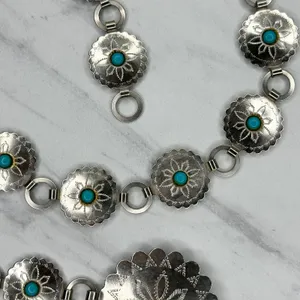 Womens Western Faux Turquoise Concho Chain Belt Silver Tone Small/Medium (S/M) ✨ thumbnail 9
