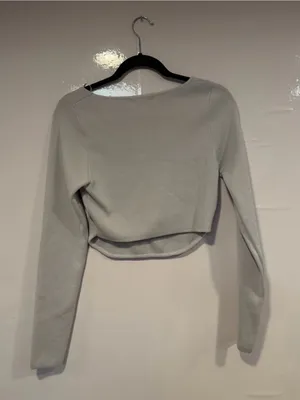 Altar’d State Corset style Light Gray Long Sleeve Square Neck Crop Top thumbnail 4