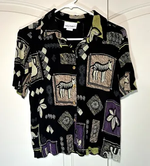 Vintage 70s Graff Wear Short Sleeve Animal Nature Spring‎ Summer Blouse Top S thumbnail 1