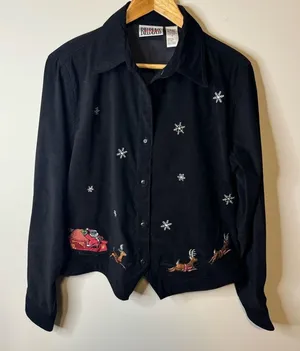 Vintage Bill Blass Christmas Velvet Embroidered shirt jacket‎ womens medium thumbnail 1