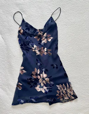 Hello MOLLY navy velvet flower cowl neck mini dress sleeveless thumbnail 1