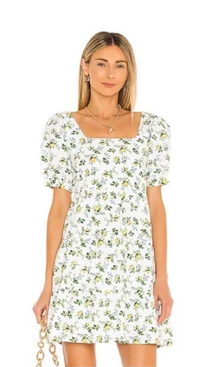 Faithfull the Brand Women's Eldora Printed Mini Dress White Yellow Size small thumbnail 1
