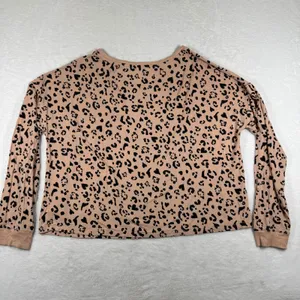Victoria's Secret Heavenly by Womens Leopard Heart Print Pajama Top Tan Large‎ thumbnail 6