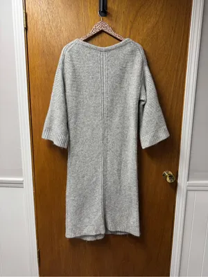 J. Crew Relaxed Tie Neck Long Sleeve Knit Sweater Midi Dress Wool Blend Gray S/M thumbnail 12