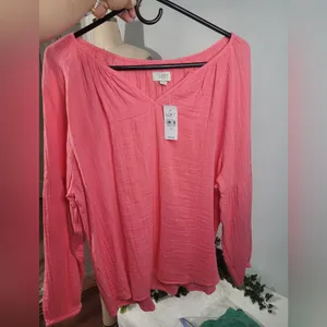 Women's coral pink V-neck blouse, LOFT brand. Size XL. NWT thumbnail 3
