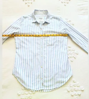 Abercrombie Vintage Y2K Striped Linen Button Up Shirt - White/Blue - S thumbnail 11