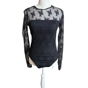 Abercrombie Black Lace Long Sleeve Bodysuit Small Sheer Mesh thumbnail 2