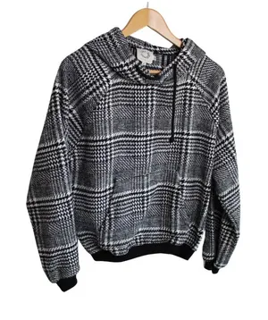 Lili Sidonio Molly‎ Bracken Women's Black & White Plaid Hoodie Dolman Size Small thumbnail 1