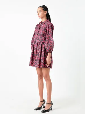 English Factory Floral Shirtdress Mini Dress 100% Cotton 3/4 Sleeves Pink Medium thumbnail 3