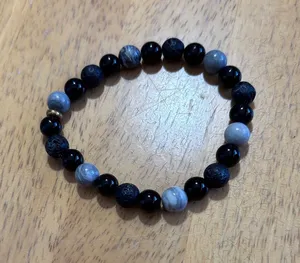 Black and Gray Beaded Stretch Bracelet - Women's Jewelry thumbnail 1