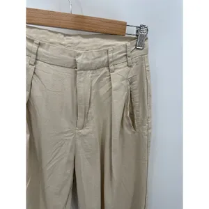 Dazy-Less Womens Pleated Straight Leg Linen Viscose Pants‎ Khaki Tan Medium BX25 thumbnail 4