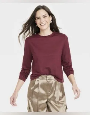 a new day- Burgundy Long Sleeve Blouse Size L thumbnail 1