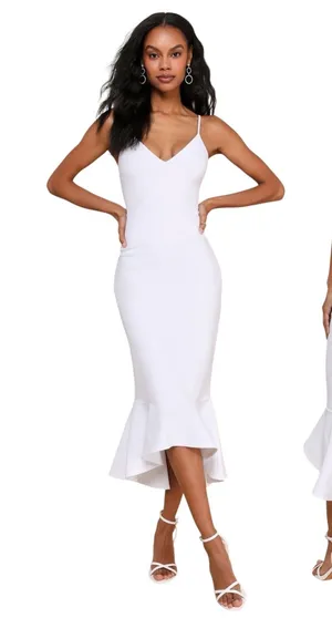 Lulus Stun Like Me White Bodycon Trumpet Hem Midi Dress size L NWT thumbnail 1
