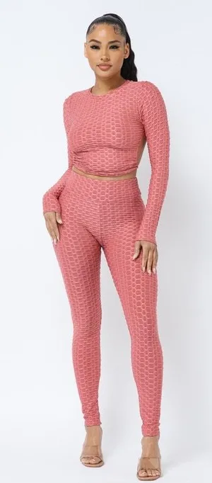 Open Back Legging Set | Contour Scrunch Lounge Fit Pink Size L thumbnail 1