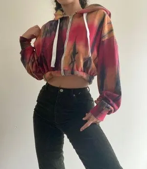 Indie Tie Dye Slightly Cropped Zippered Sweatshirt thumbnail 1