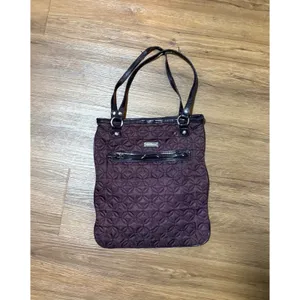 Vera Bradley Quilted Tote Bag Purple Patent Trim Geometric Stitched Shoulder thumbnail 2