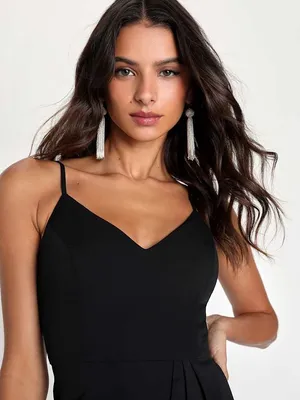 Lulu's Black Spaghetti Strap Wrap Midi Dress thumbnail 3