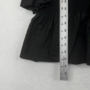 Derek Lam 10 Crosby Mini Dress Size 6‎ Black Long Sleeve Smocked Ruffle Cotton thumbnail 3