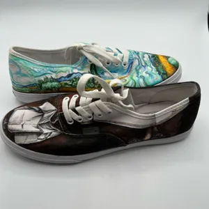 Vans Mens 6.5 Womens 8 Shoes Sneakers‎ Blue Black Art Scenes Customized Skater thumbnail 5