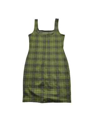 Popular Basics Green Plaid Bodycon Dress Womens Size L Sleeveless Stretch Casual thumbnail 2
